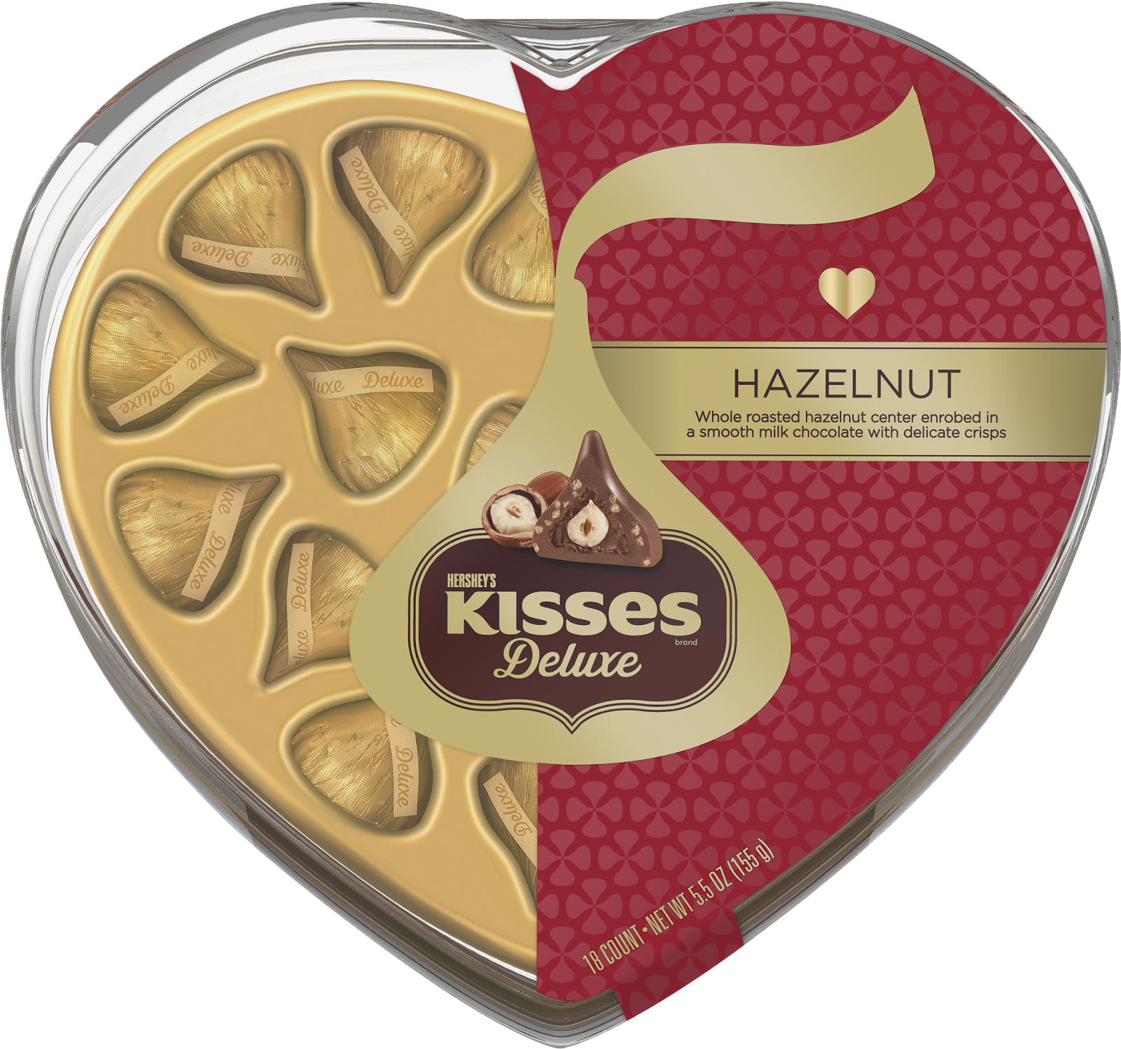 Kisses Deluxe 18 Piece Hazelnut Filled Chocolates Heart - 034000157457 Clipart (1600x1600), Png Download