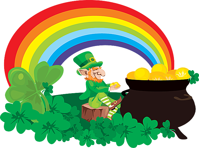 St Patricks Day St Patrick - Pot Of Gold At The End Clipart (675x502), Png Download