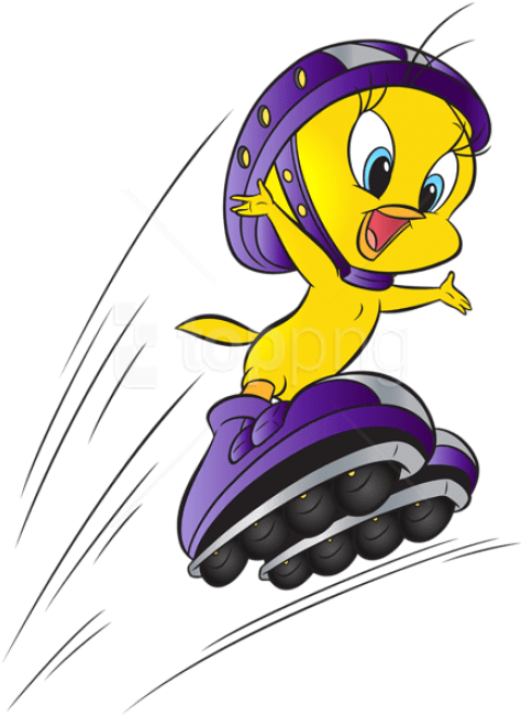 Download Tweety With Roller Skates Clipart Png Photo - Cartoon Animals Roller Skating Transparent Png (480x658), Png Download