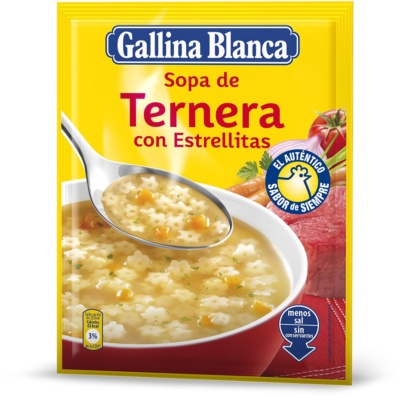 Sopa De Ternera Con Estrellitas - Sopa De Pollo Gallina Blanca Clipart (1969x1506), Png Download