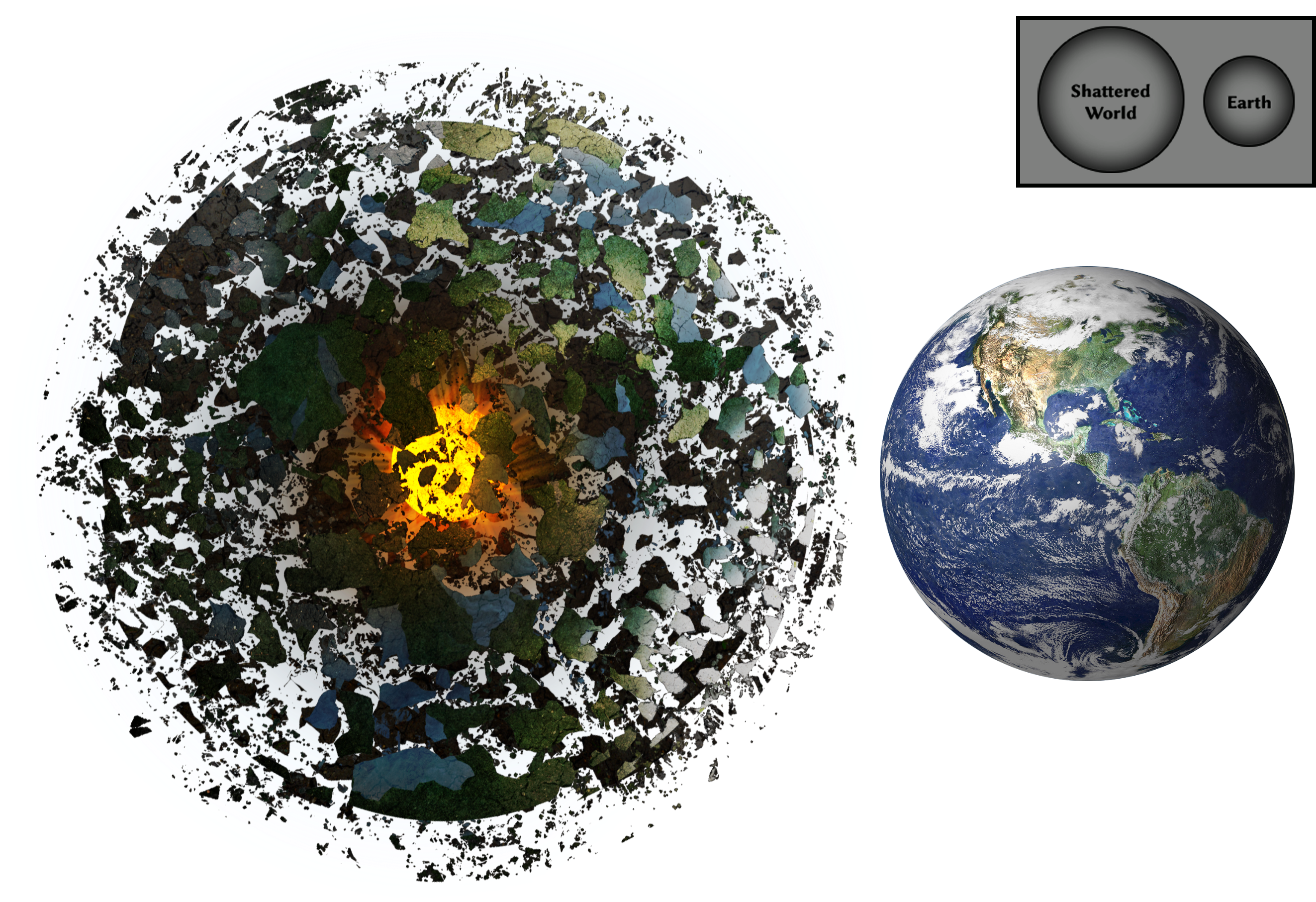 Planet Size Reference - Shattered Planet Png Clipart (2694x1812), Png Download