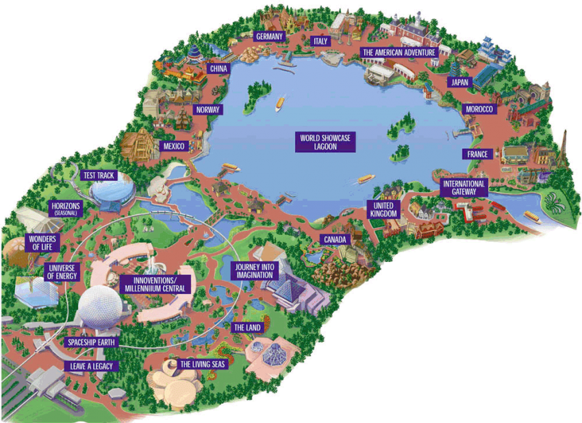 Free Png Download Drink Around The World Map Png Images - Epcot World Showcase Map Clipart (850x617), Png Download