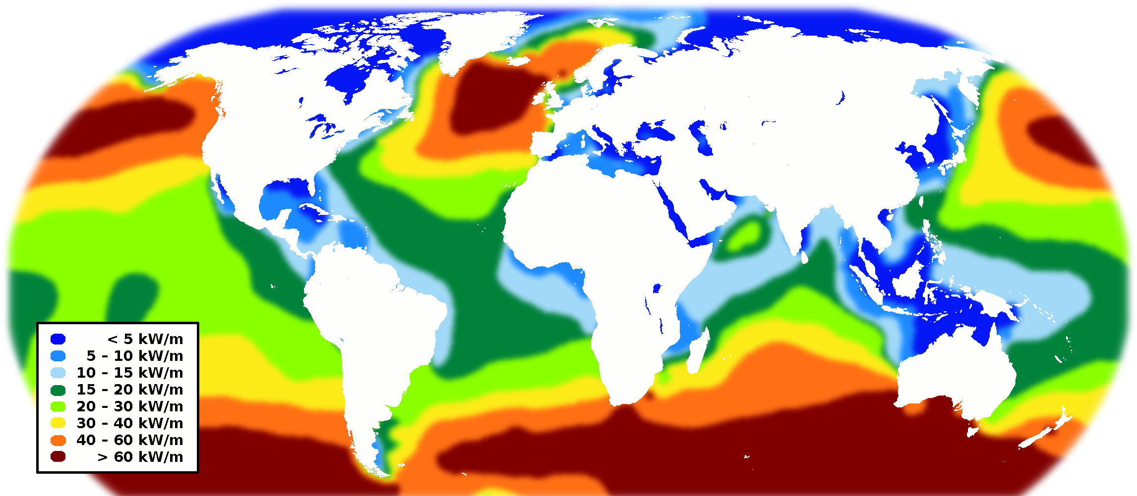 World Wave Energy Resource Map - Wave Energy Potential Map Clipart (2302x1001), Png Download