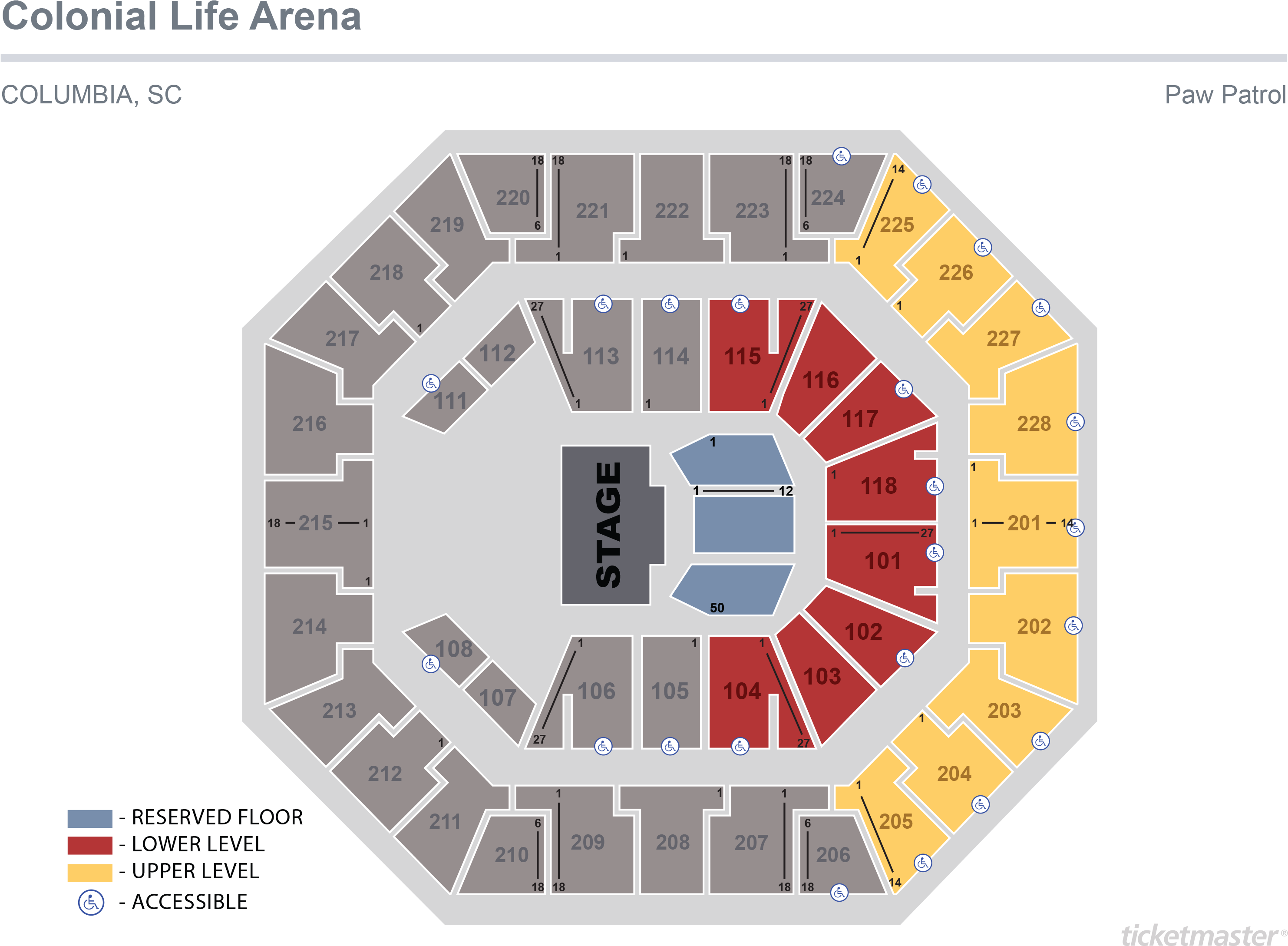 Seating Chart View Seating Chart - Colonial Life Arena Seating Chart With Seat Numbers Clipart (3183x2222), Png Download