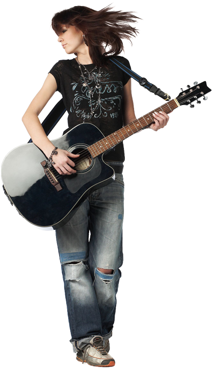 Girl Playing An Acoustic Guitar - Electric Guitar Player Png Clipart (422x730), Png Download
