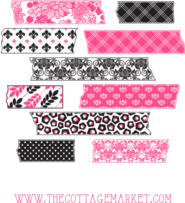 Free Hot Pink And Toile Digital Washi Tape Collection - Washi Tapes Pink Clipart (819x1024), Png Download