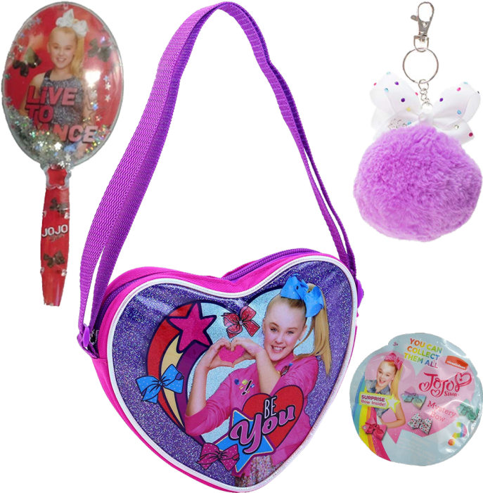 Jojo Siwa Bag, Bow, Brush, And Key Chain 4 Pc Gift - Handbag Clipart (687x701), Png Download