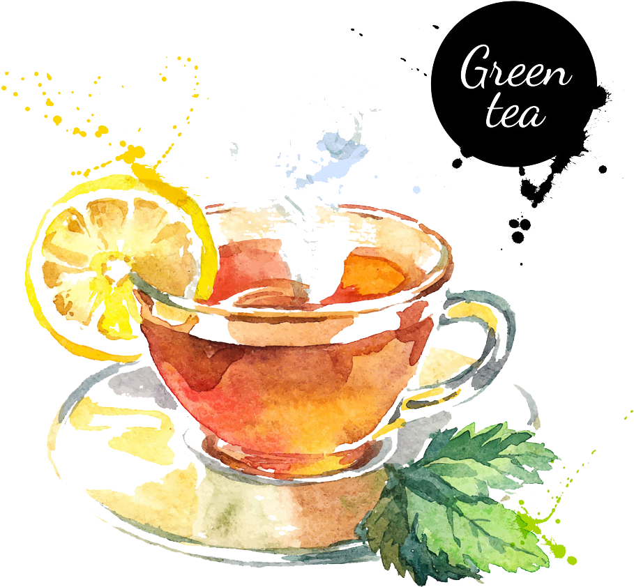 Svg Transparent Stock Green Tea Painting Lemon Transprent - Tea With Lemon Watercolor Clipart (1000x1000), Png Download