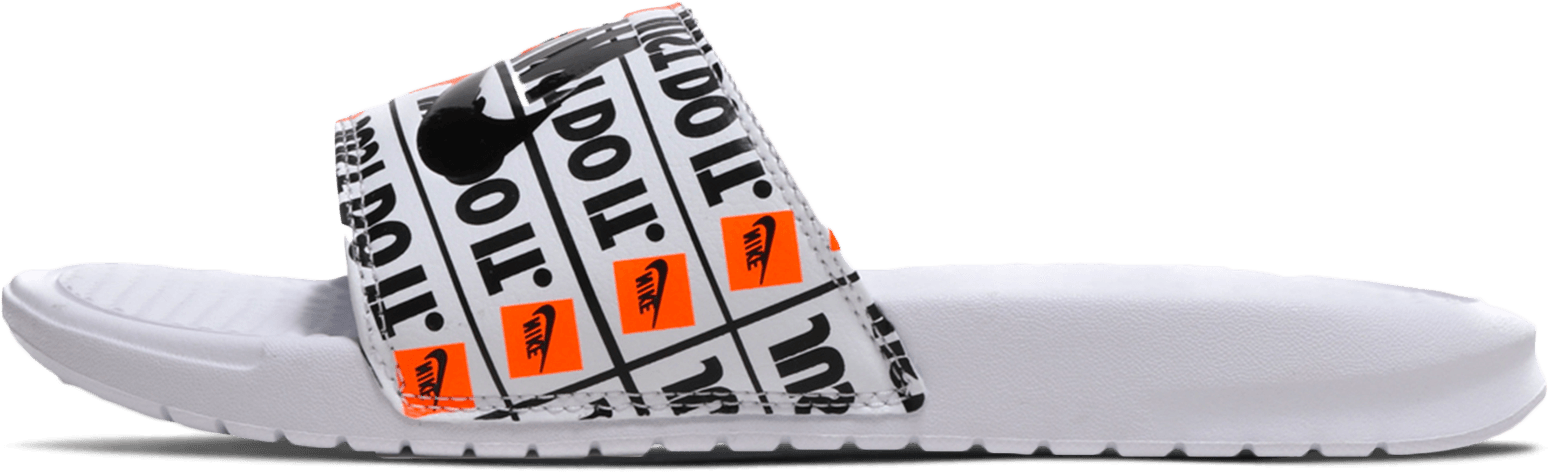 Benassi Just Do It Print White / Black - Nike Benassi Just Do It White Clipart (1548x472), Png Download