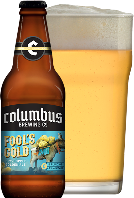 Cbc Fool's Gold Bottle And Glass - Columbus Brewing Company Ipa Clipart (500x663), Png Download