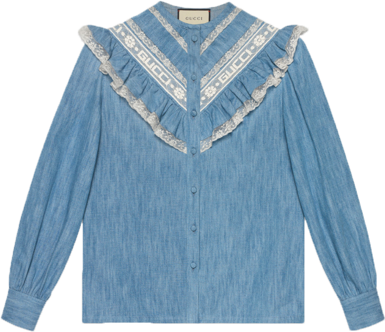 Gucci Denim Ruffle Shirt - Cardigan Clipart (800x764), Png Download