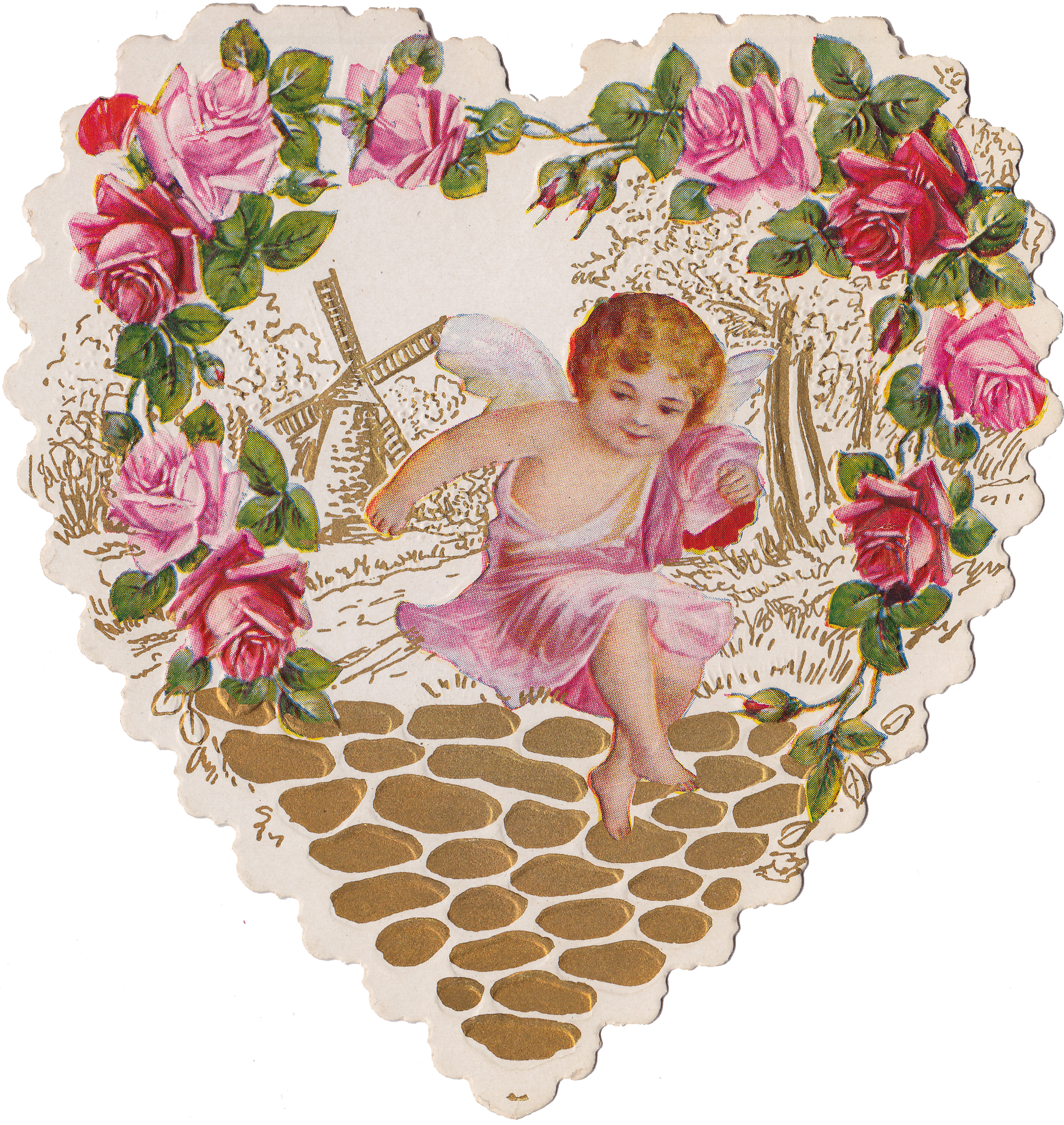 Die Cut Rose Heart With Cherub & “dear Friend” Poem - Rose Border Transparent Background Clipart (2687x2832), Png Download