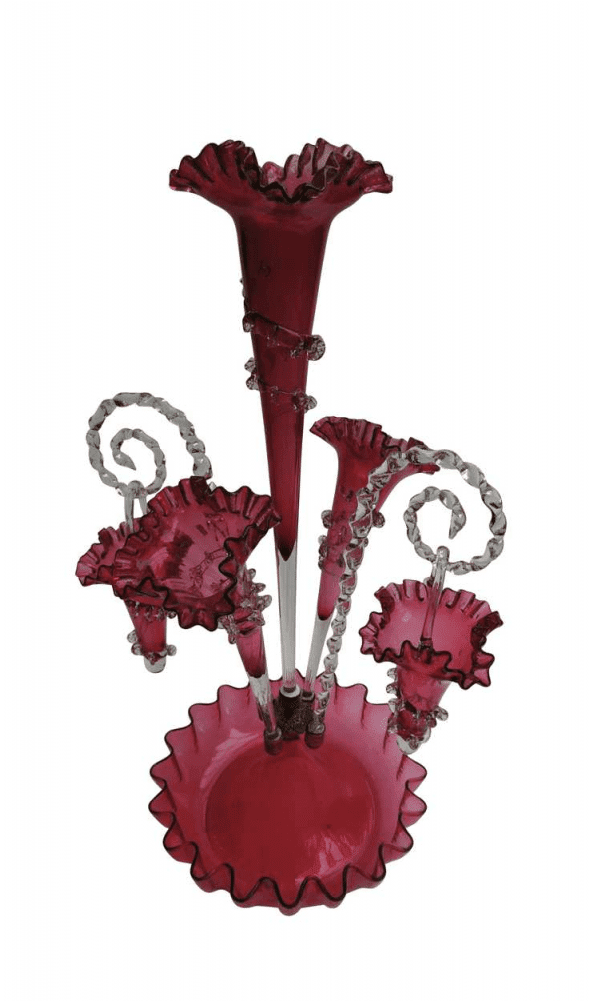 Victorian Cranberry Glass Epergne 3 Trumpets And 2 - Centrepiece Clipart (1000x1000), Png Download