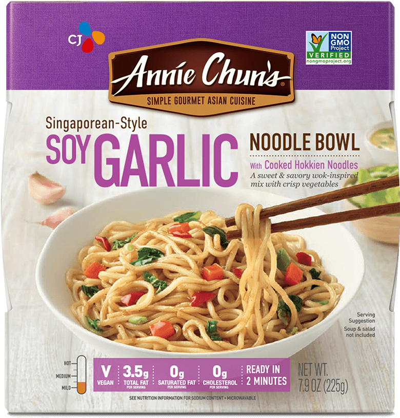 Singaporean-style Soy Garlic Noodle Bowl - Annie Chun's Clipart (980x980), Png Download