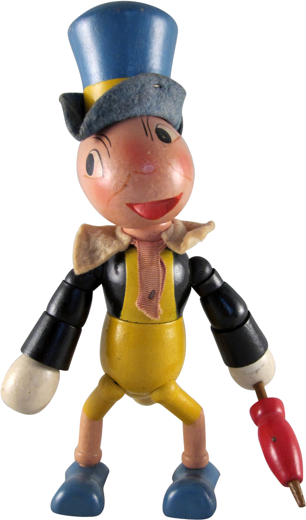 Ideal Wooden Jiminy Cricket Figure - Figurine Clipart (632x1073), Png Download