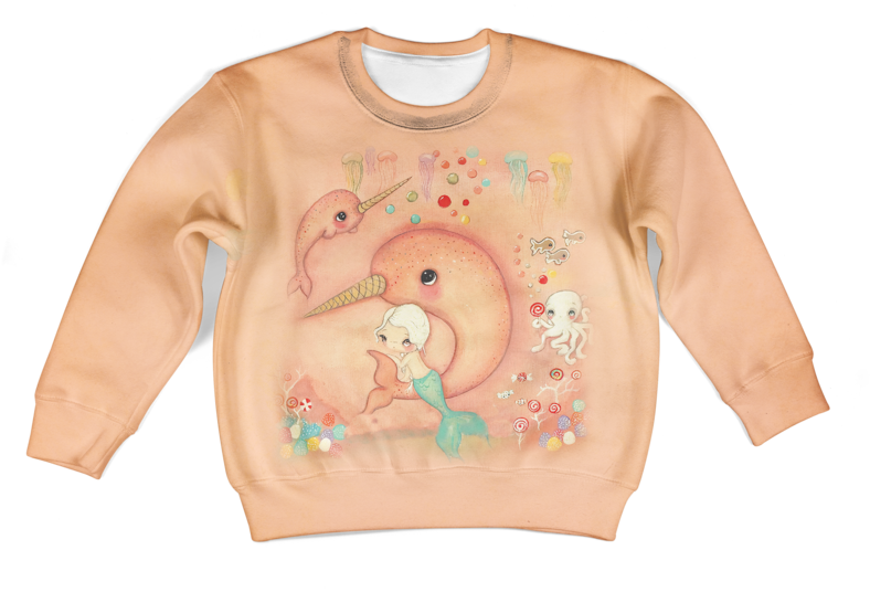 3d Cute Mermaid With Fish Kid Full Print Hoodie T Shirt - Long-sleeved T-shirt Clipart (788x546), Png Download