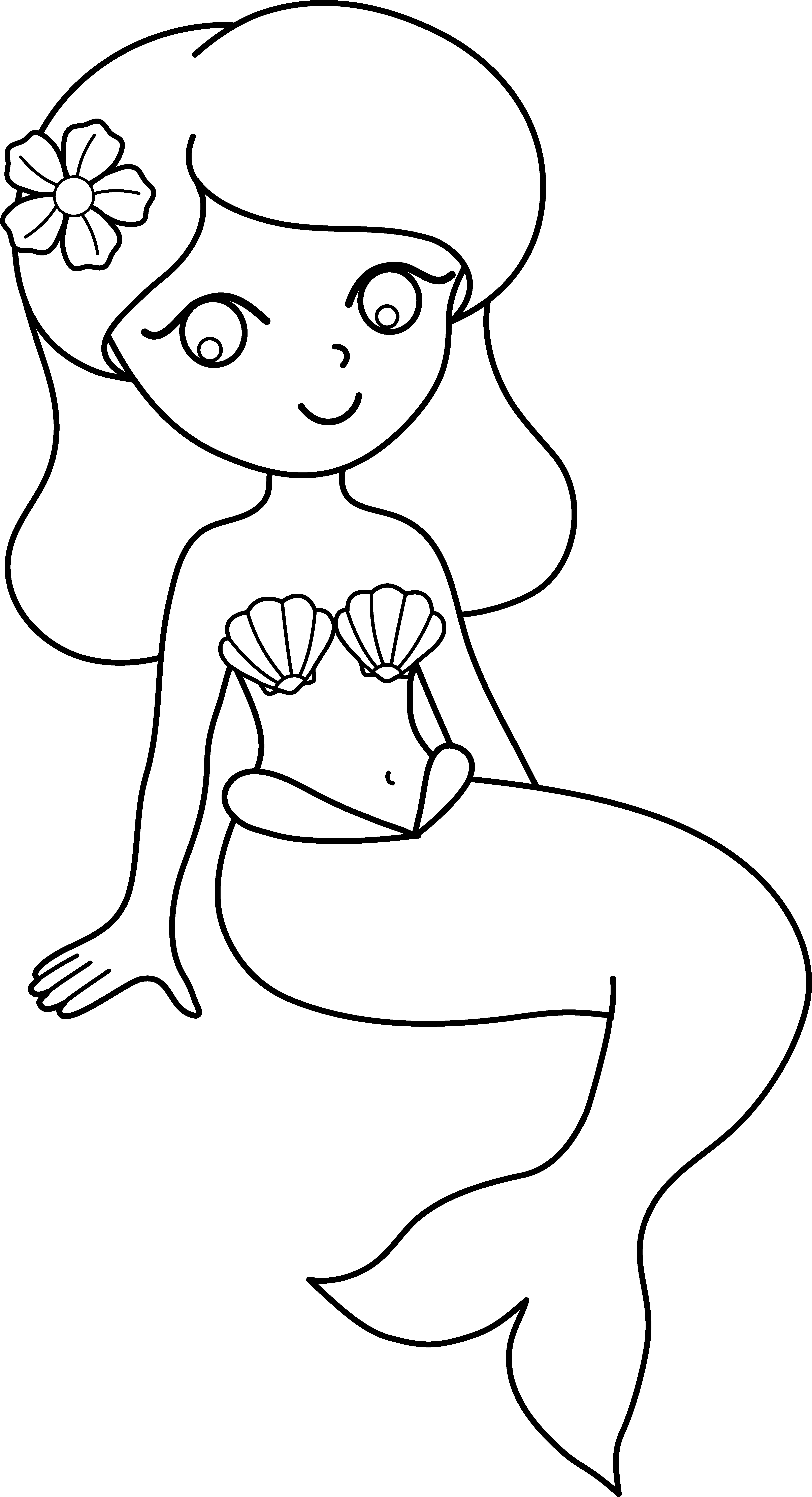 10 Pics Of Cute Mermaid Coloring Pages - Cartoon Clipart (4035x7437), Png Download