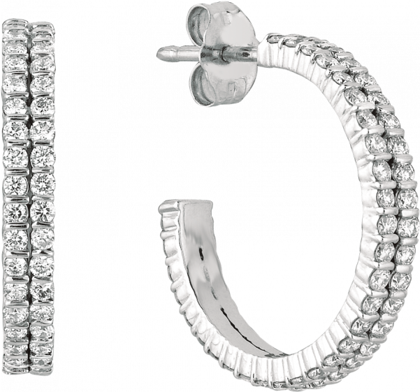 18kt White Gold Minilok 2 Row Diamond Hoop - Body Jewelry Clipart (600x600), Png Download