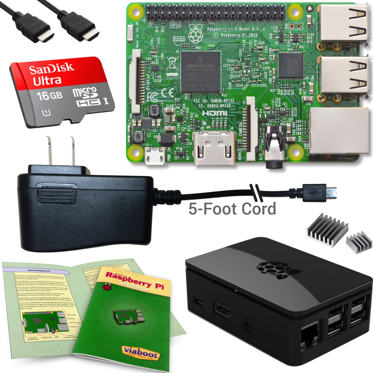 Viaboot Raspberry Pi 3 Complete Kit With Premium Black Clipart (1500x1500), Png Download