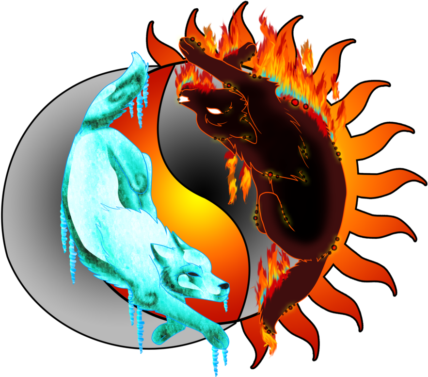 Clipart Fire Ice - Fire And Ice Wolf Yin Yang - Png Download (900x806), Png Download