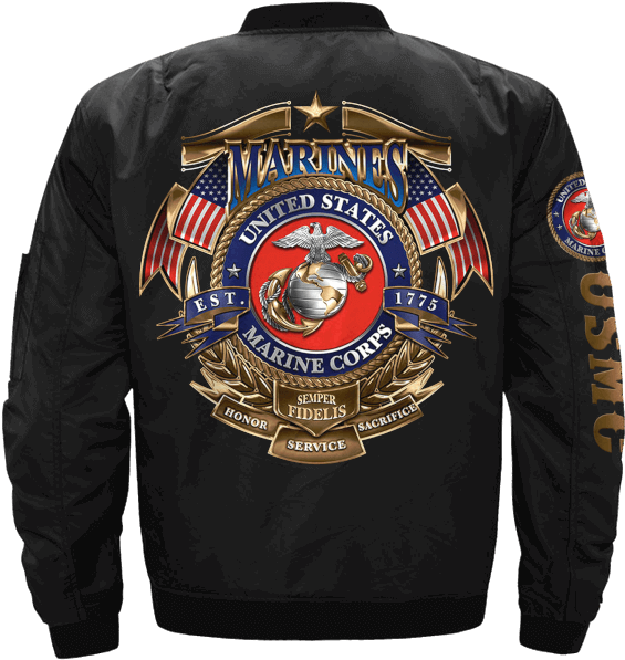 Com United States Marine Corps Veteran Over Print Jacket - Marine Corps Birthday 2017 Clipart (565x597), Png Download