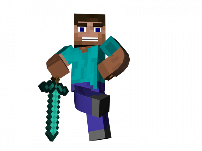 Minecraft Steve With Sword Man Standing Sword Minecraft - Minecraft Transparent Clipart (768x576), Png Download