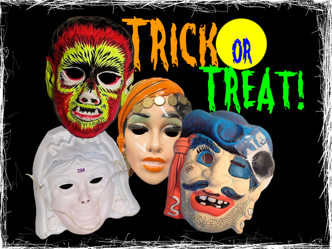 Vintage Halloween Masks Clipart (648x486), Png Download