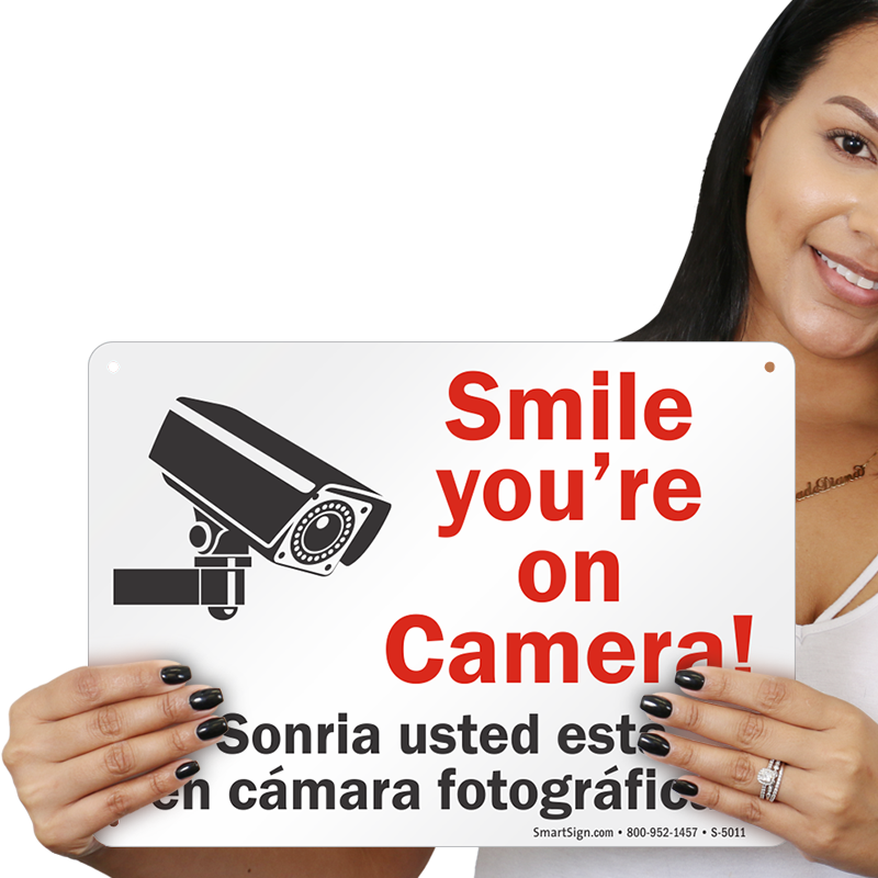 Bilingual Smile You're On Camera Sign - Girl Clipart (800x800), Png Download