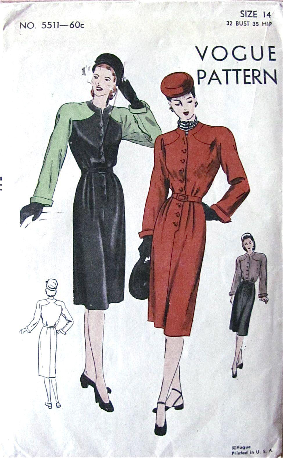 1940s Dress Pattern, Vogue 5511, Unused Factory Folded, - Vintage Clothing Clipart (1578x1578), Png Download