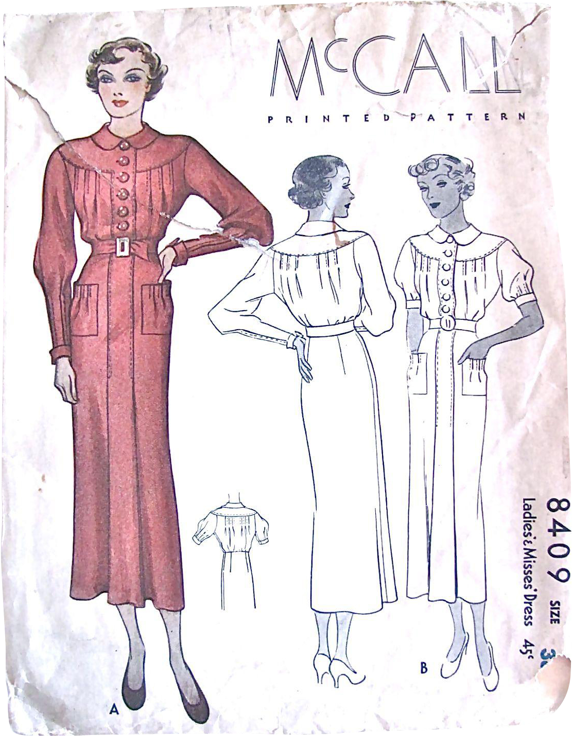 Misses Dress, Mccall Pattern 8049, Vintage 1935, Factory - Vintage Clothing Clipart (1430x1430), Png Download