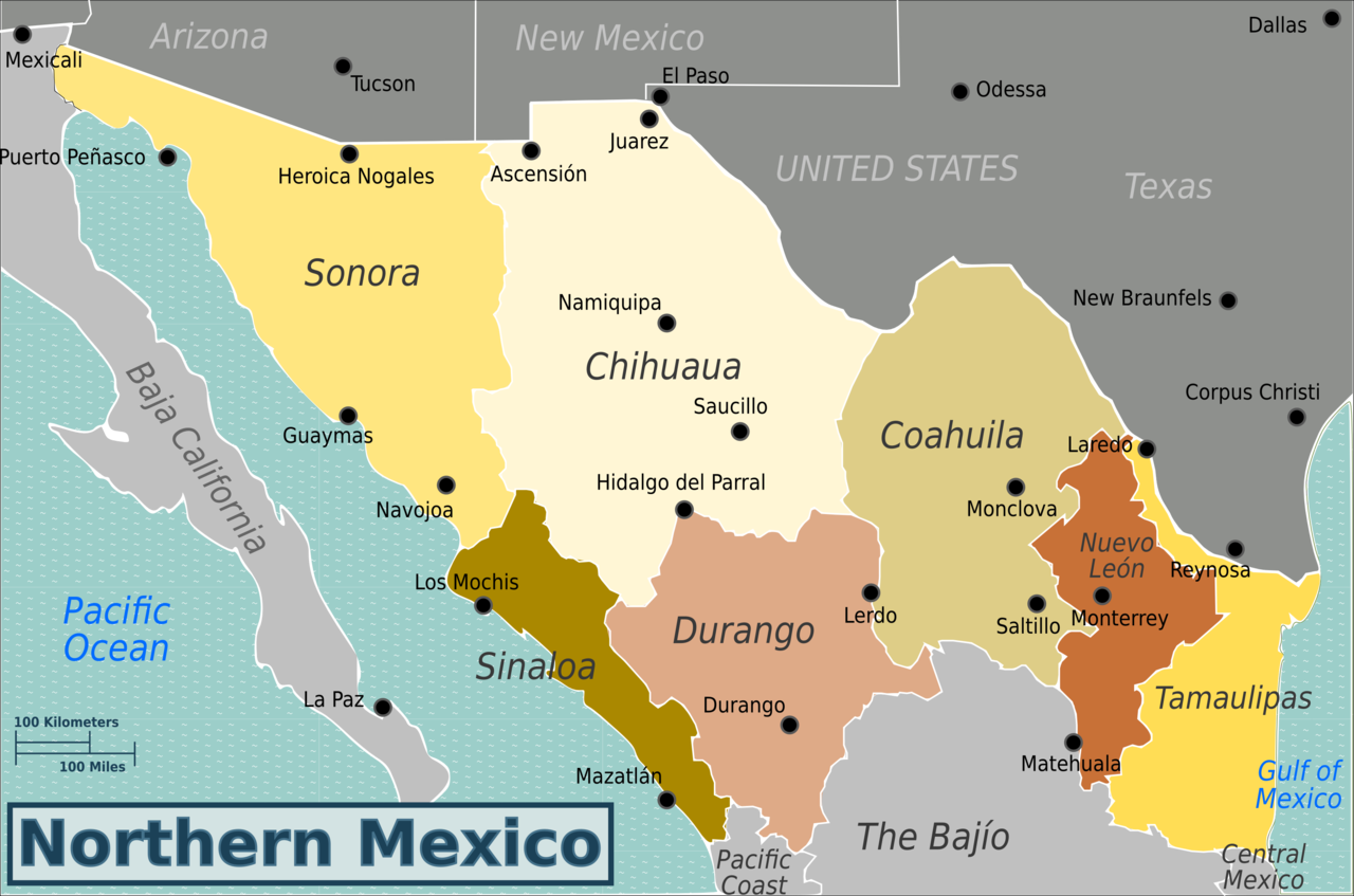 Northern Mexico Wv Map Png - Northern Mexico Map Clipart (1280x847), Png Download