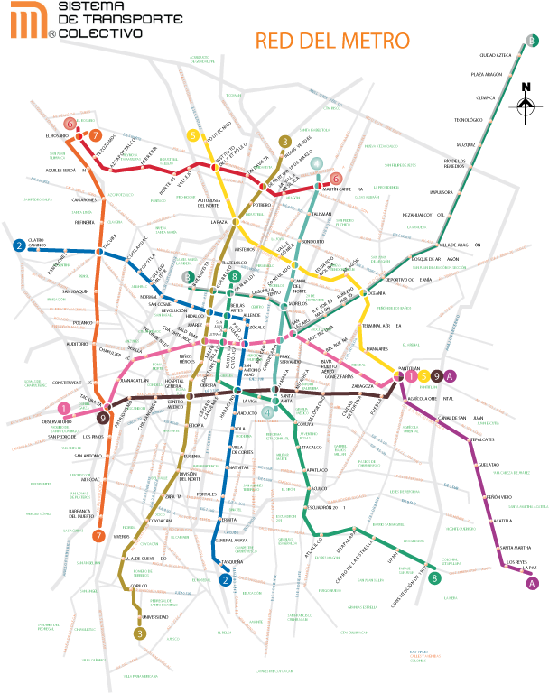 Mexico City's Metro Map - Villa De Aragon Metro Clipart (612x792), Png Download