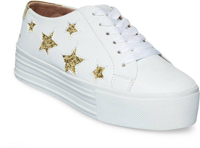 13-238 Tenis Blanco Con Estrellas Doradas - Skate Shoe Clipart (775x577), Png Download