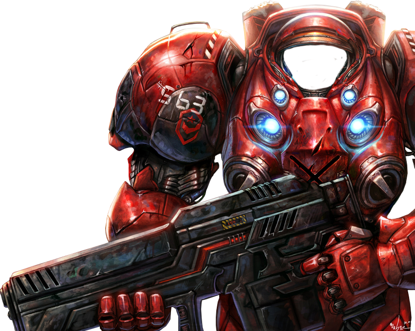 #suit #space #starcraft #marine #mask #red #gun #soldier - Starcraft Red Marine Clipart (852x680), Png Download