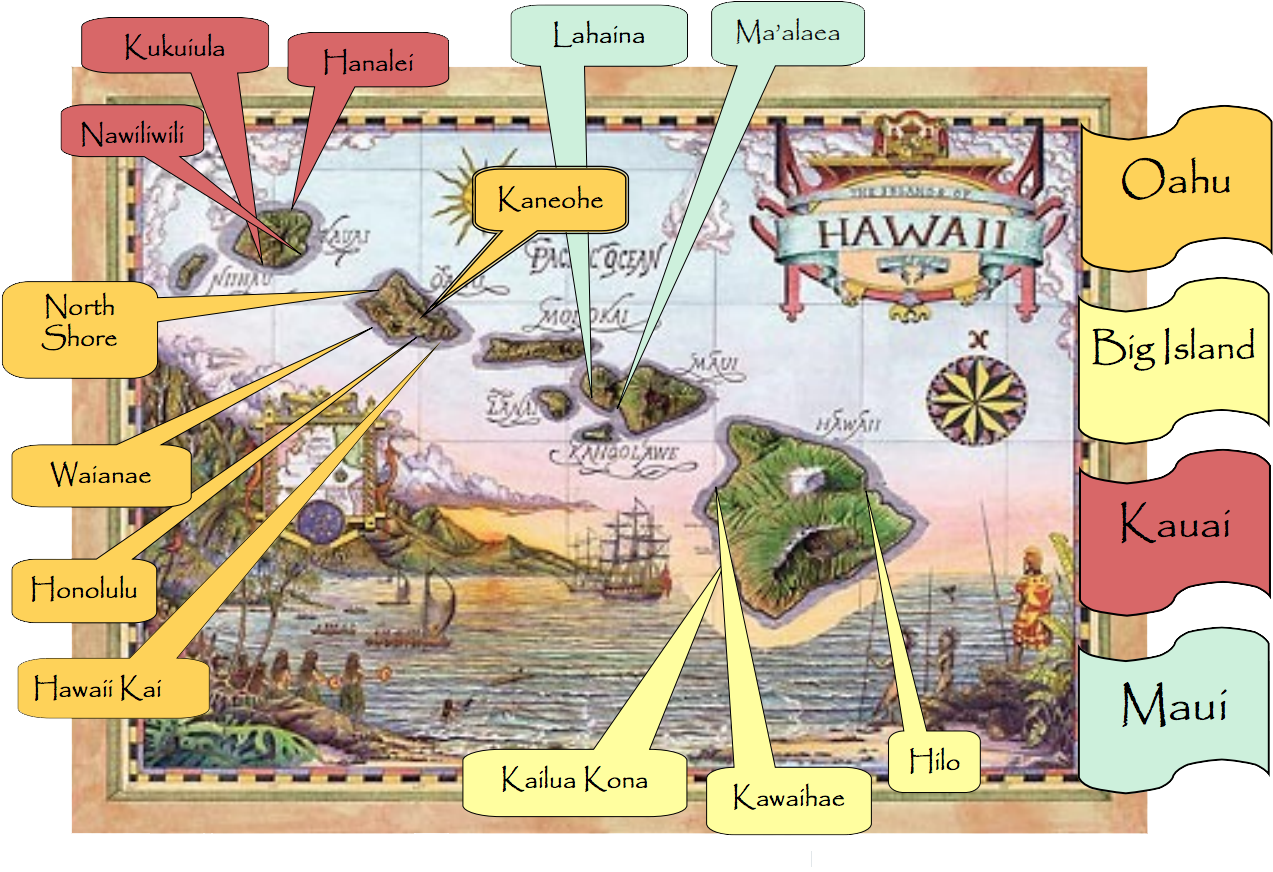 Hawaiian Islands Antique Map Clipart (1360x900), Png Download