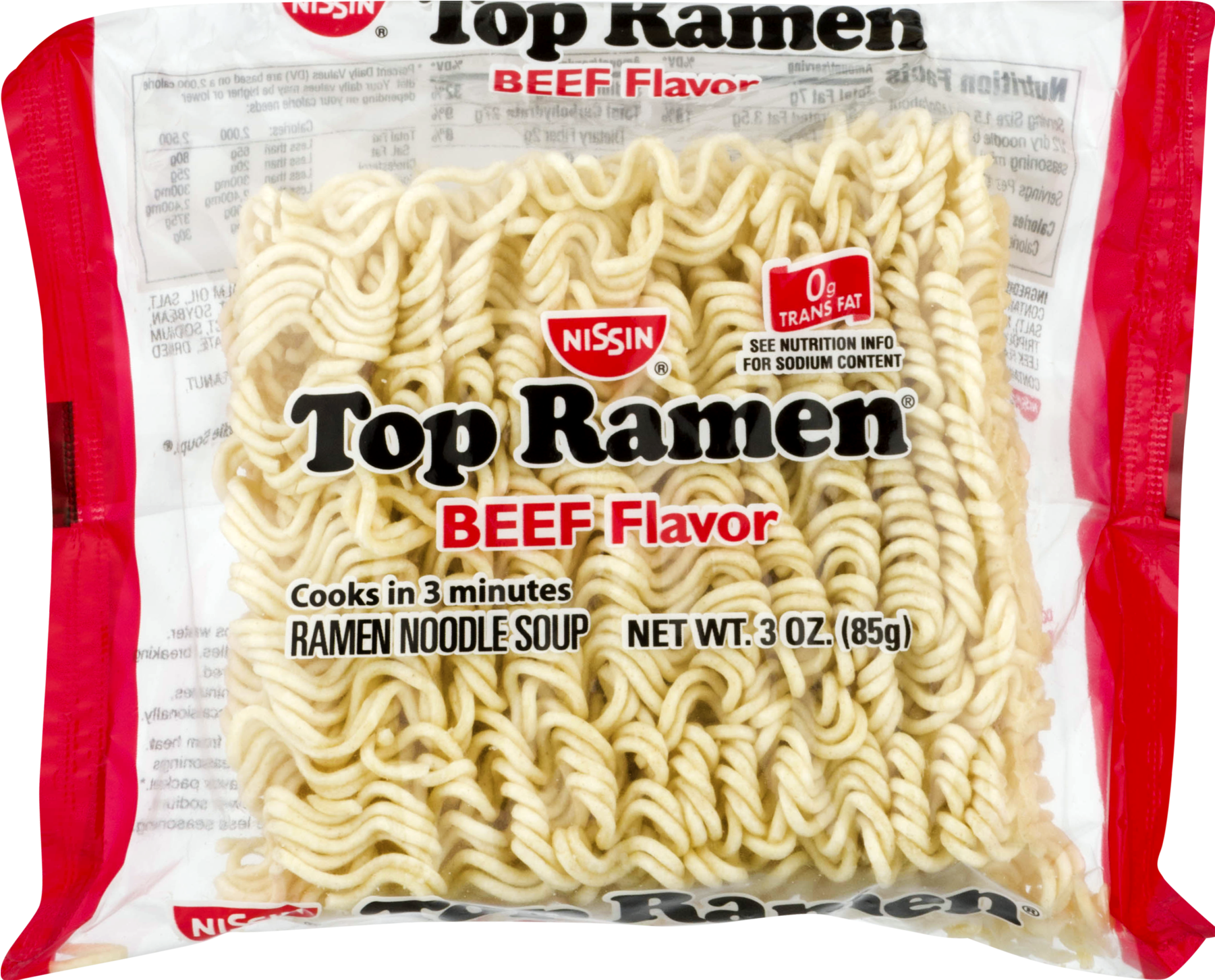 Nissin Top Ramen Beef Flavor, 3 Oz - Top Ramen Noodles Clipart (1800x1800), Png Download