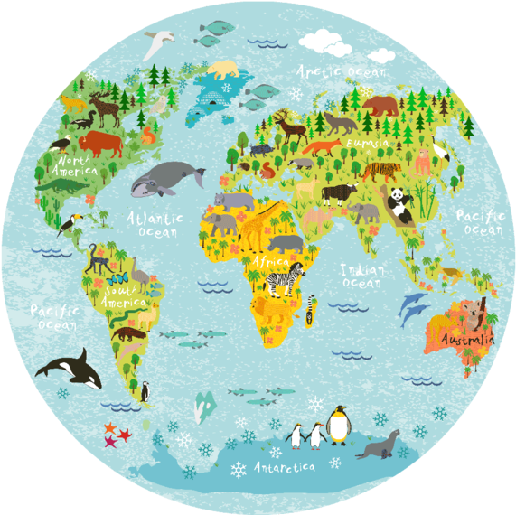 Animals World Map Puzzle Clipart (600x600), Png Download