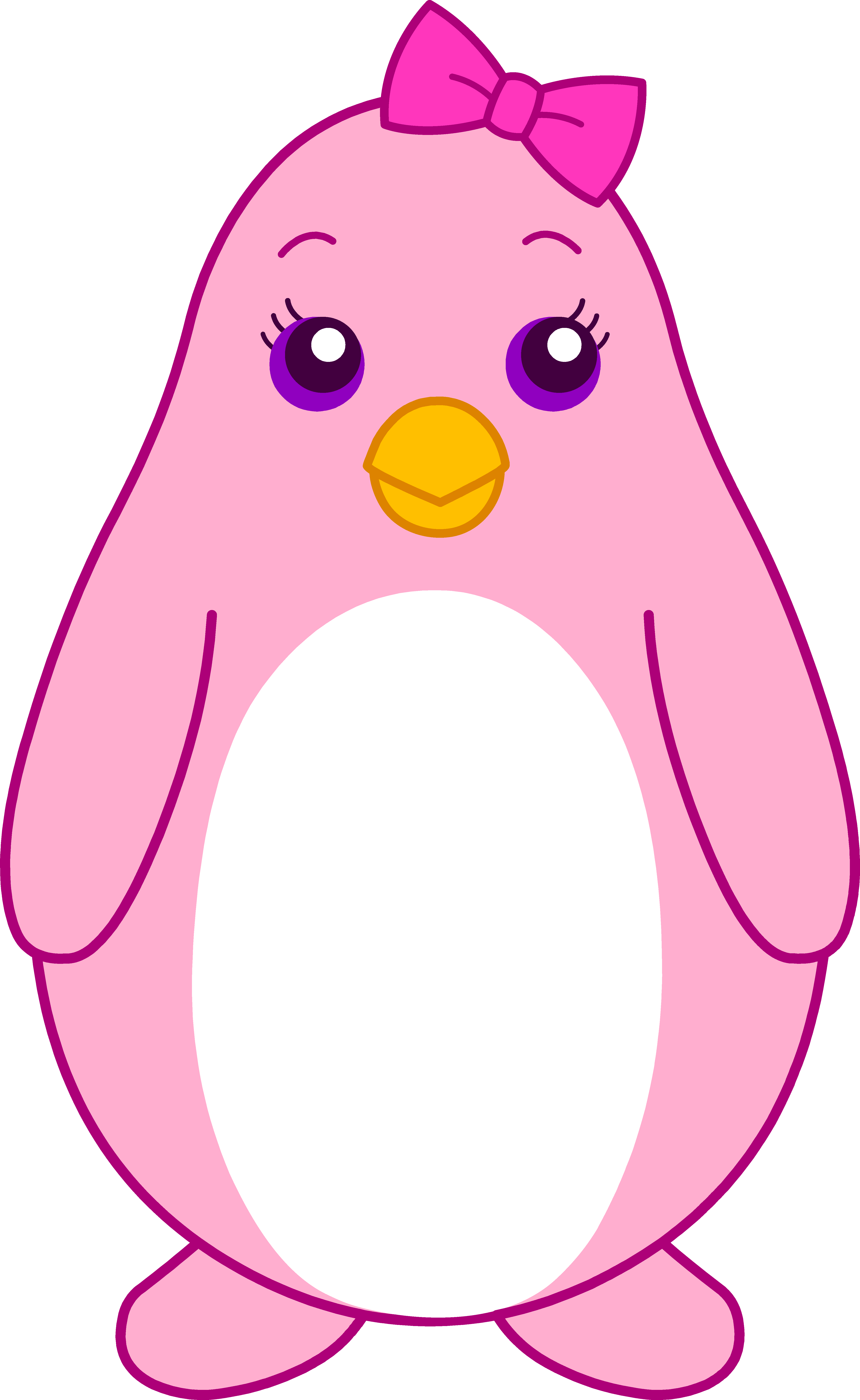Pink Penguin With Bow Free Clip Art - Easy Penguin Coloring Pages - Png Download (4583x7459), Png Download