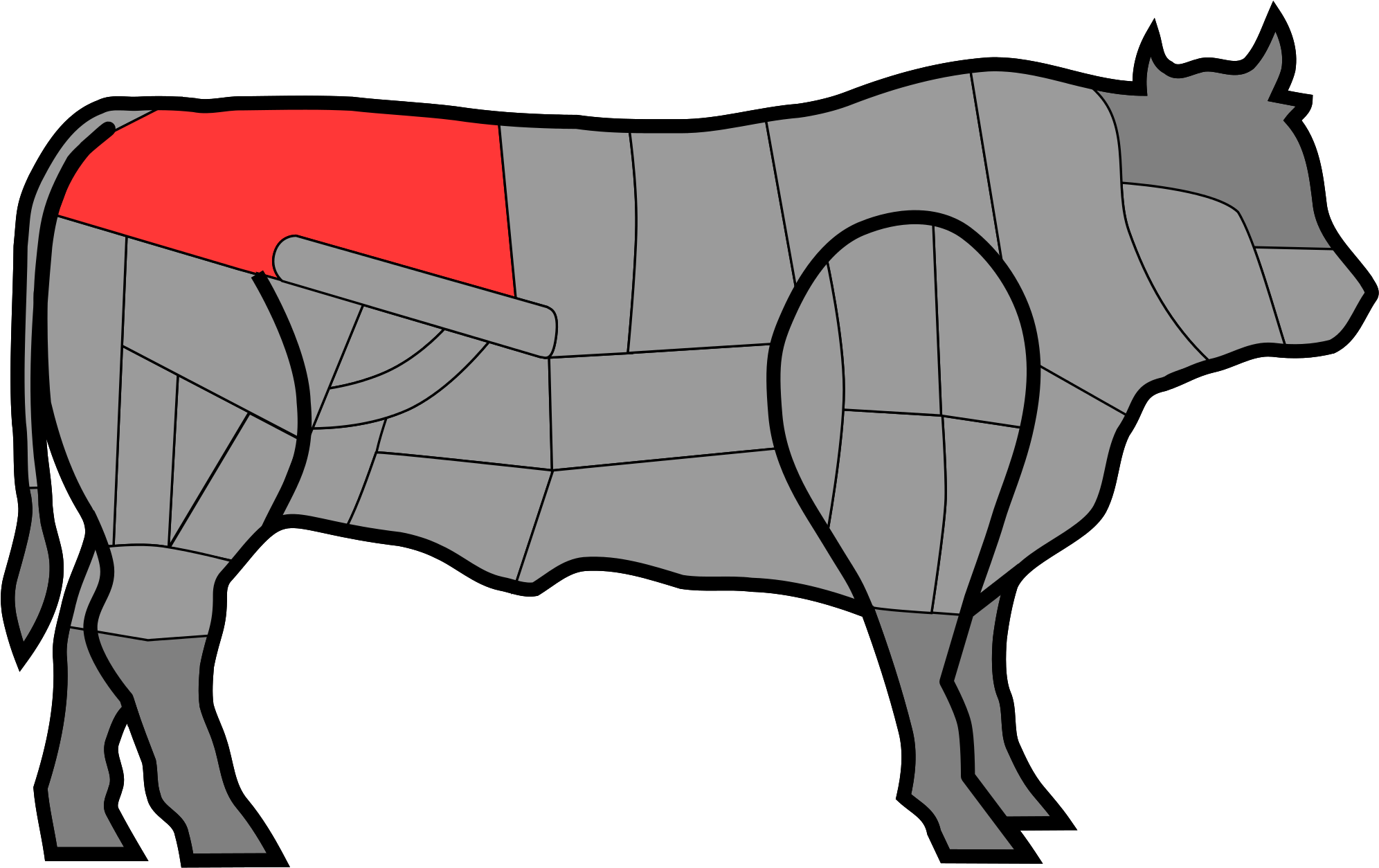 Beef Vector Cow Indian - Beef Cuts Clipart (2000x1262), Png Download