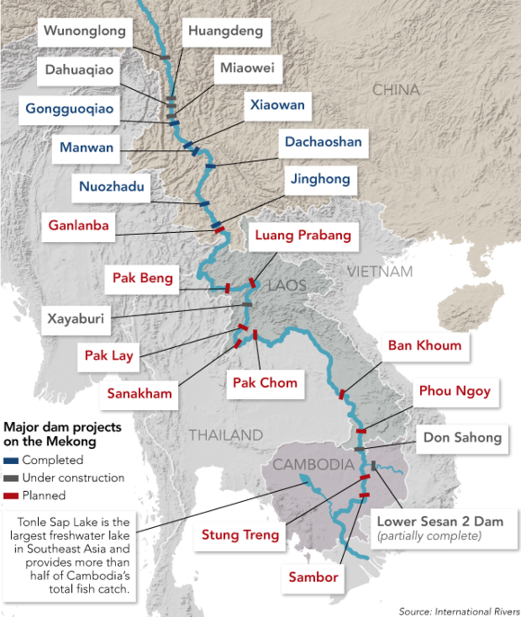 Mekong Dams Map Source - Chinese Investment In Dams In Laos Clipart (579x686), Png Download
