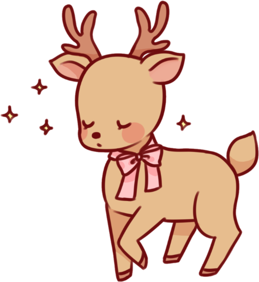 Deer Brown Pink Bow Cute Yellow Sparkle Sparkles Kawaii - Kawaii Deer Clip Art - Png Download (851x927), Png Download