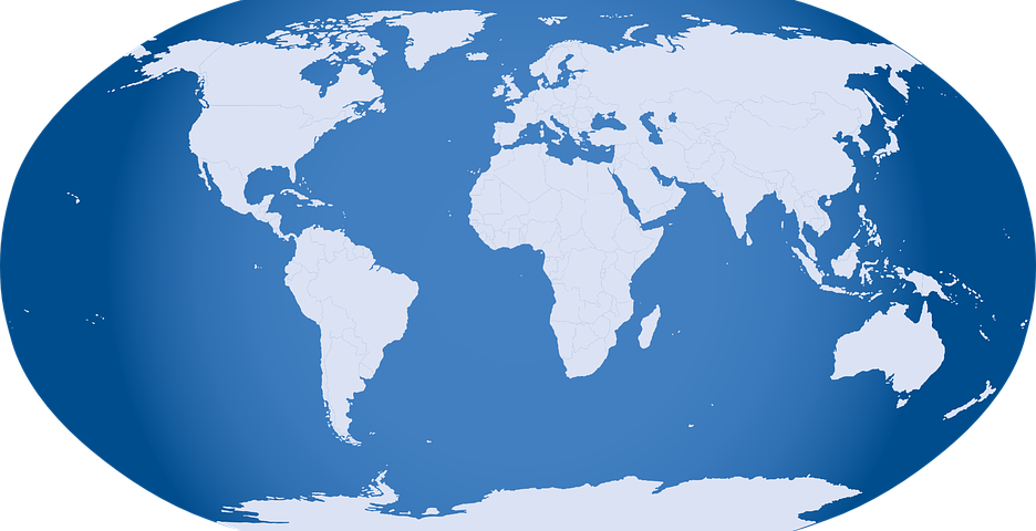 Globe-32299 480 - Blue Map Of The World Clipart (936x480), Png Download