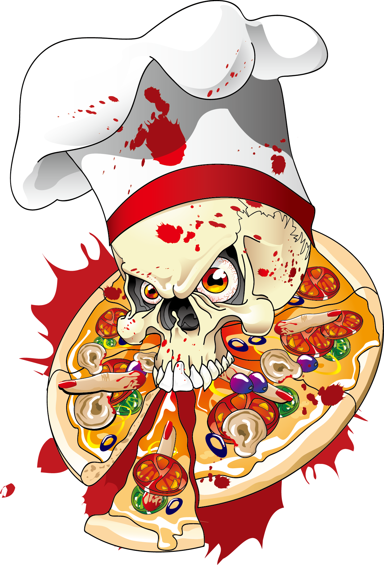 On Skull Illustration Delivery The Pizza Clipart - Skull Food Png Transparent Png (1244x1828), Png Download