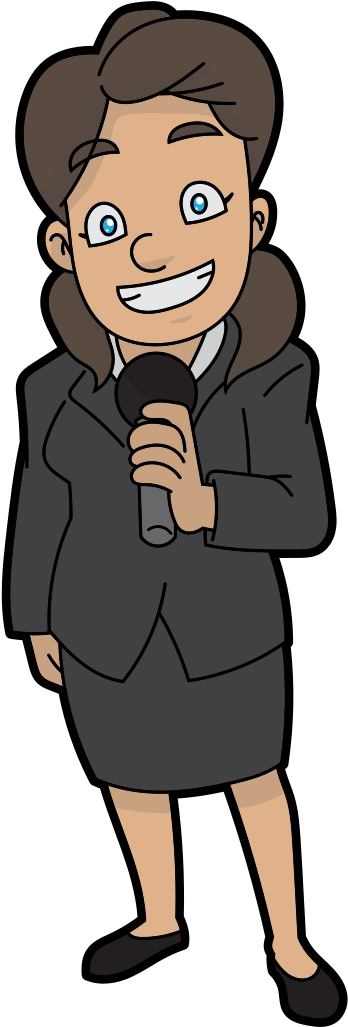 A Happy Cartoon Woman Doing A Business Talk - Cartoon Clipart (480x1123), Png Download