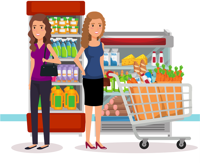 Grocery Shopping Woman Merchandise Supermarket - Shoppers Grocery Clipart (840x720), Png Download