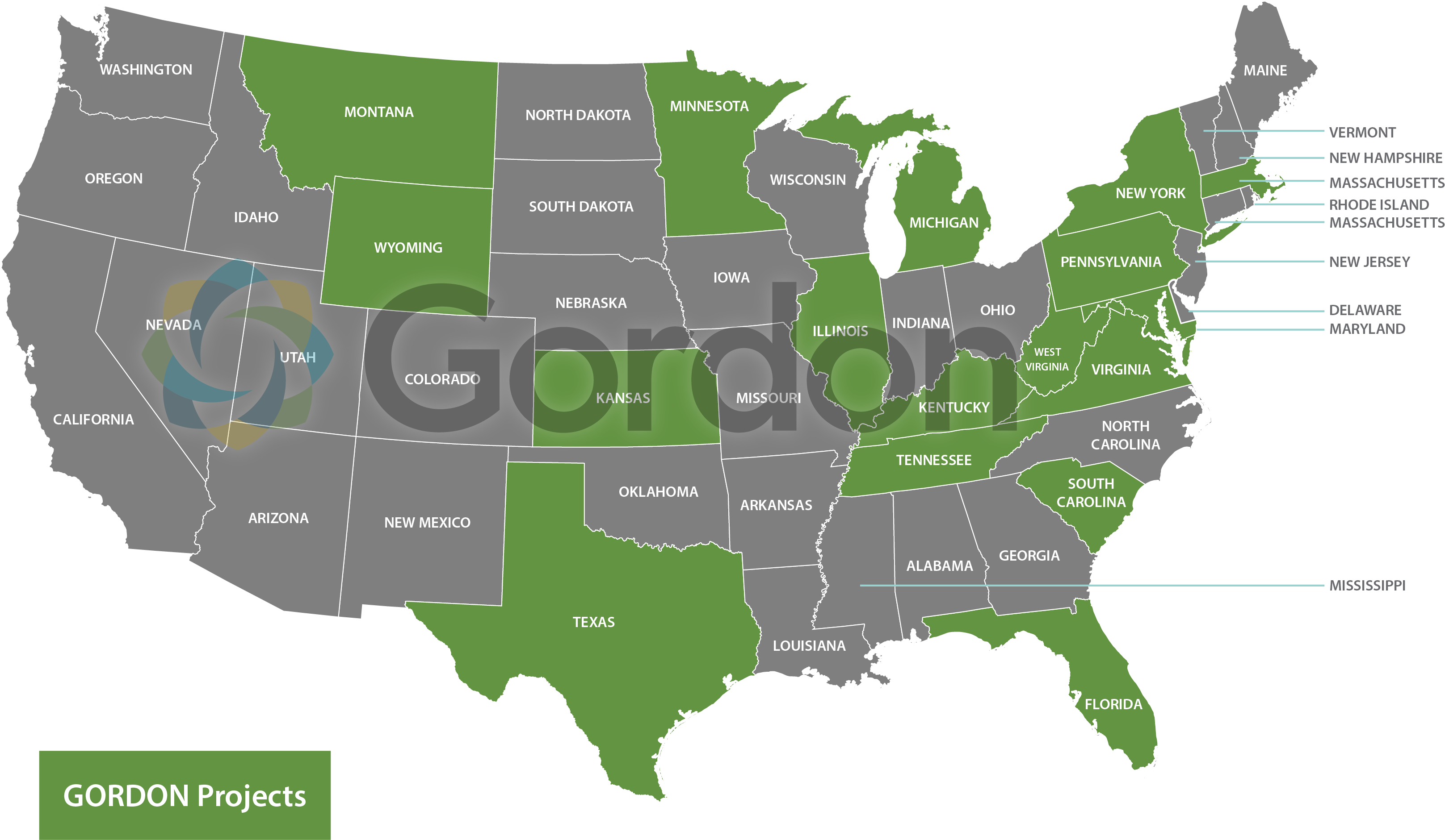 Gordon Project Locations - Animated Map Of Us Clipart (3409x2108), Png Download