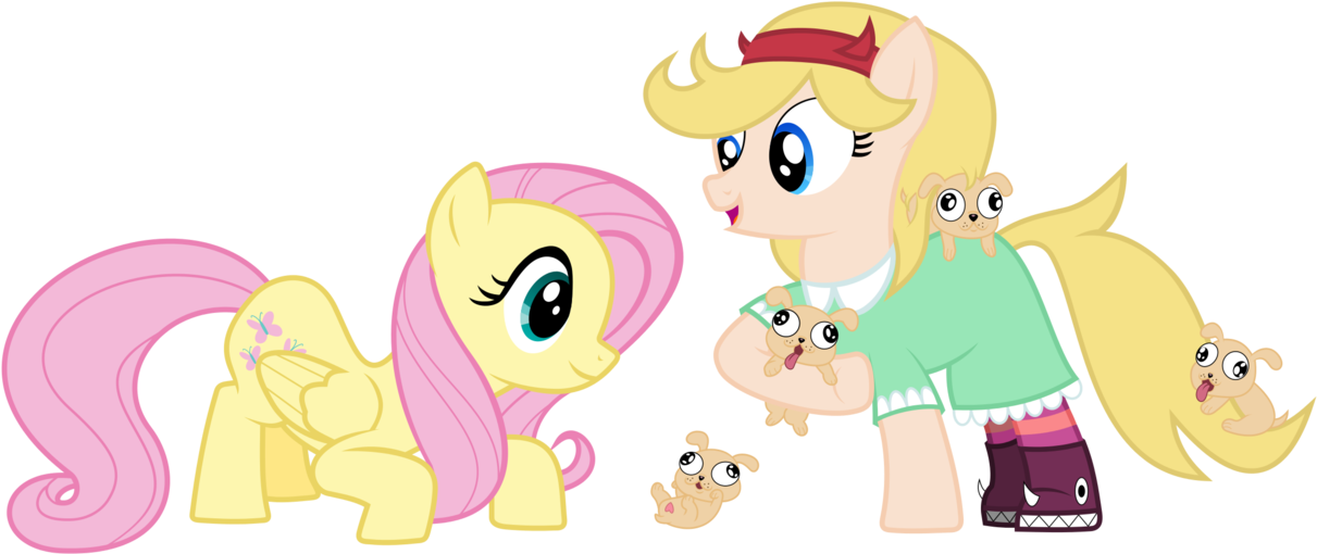 Tizerfiction, Crossover, Fluttershy, Ponified, Puppy, - Cartoon Clipart (1211x510), Png Download