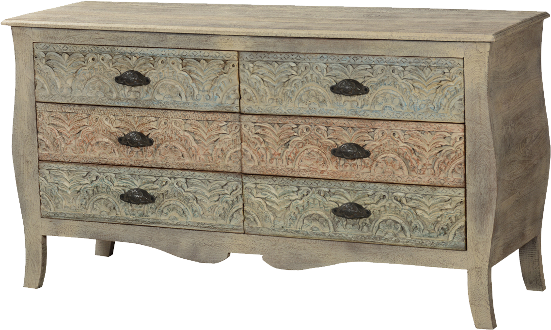 French Provincial Mango Wood Bombe Chest Of Drawers - Chest Of Drawers Clipart (1168x740), Png Download