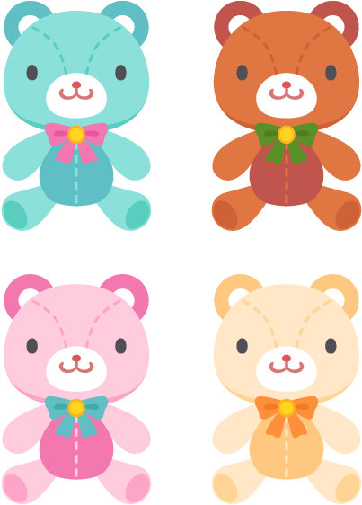 Stuffed Bears 4 Colors Free Png And Vector - Cartoon Clipart (640x640), Png Download