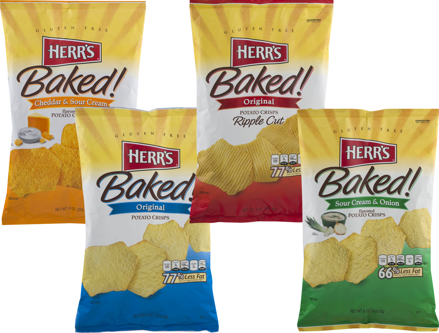 Herr's Baked Potato Crisps- Available In Four Delicious - Potato Chips Clipart (1478x1121), Png Download